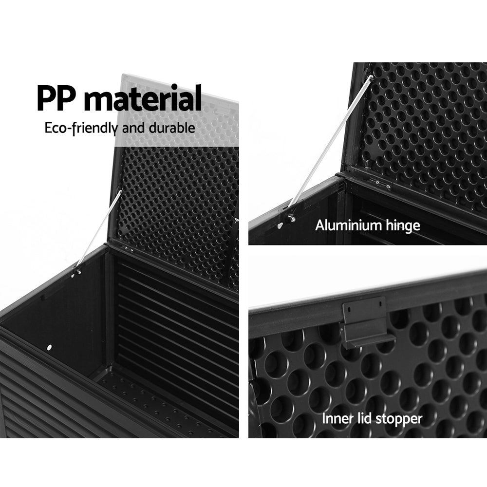 Gardeon Outdoor Storage Box 490L Container Lockable Garden Bench Shed Tools Toy All Black-Outdoor Storage Boxes-PEROZ Accessories