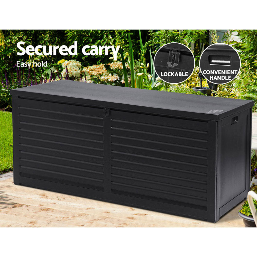 Gardeon Outdoor Storage Box 490L Container Lockable Garden Bench Shed Tools Toy All Black-Outdoor Storage Boxes-PEROZ Accessories