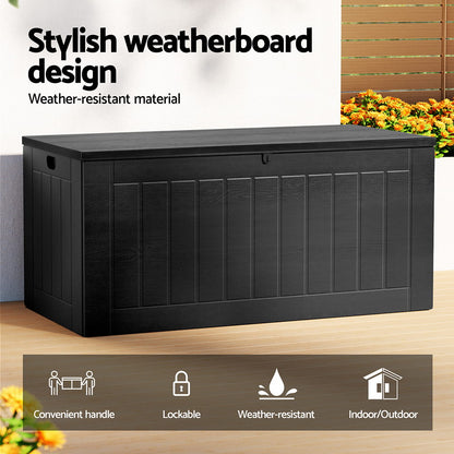 Gardeon Outdoor Storage Box 830L Container Lockable Bench Tool Shed All Black-Home &amp; Garden &gt; Storage-PEROZ Accessories