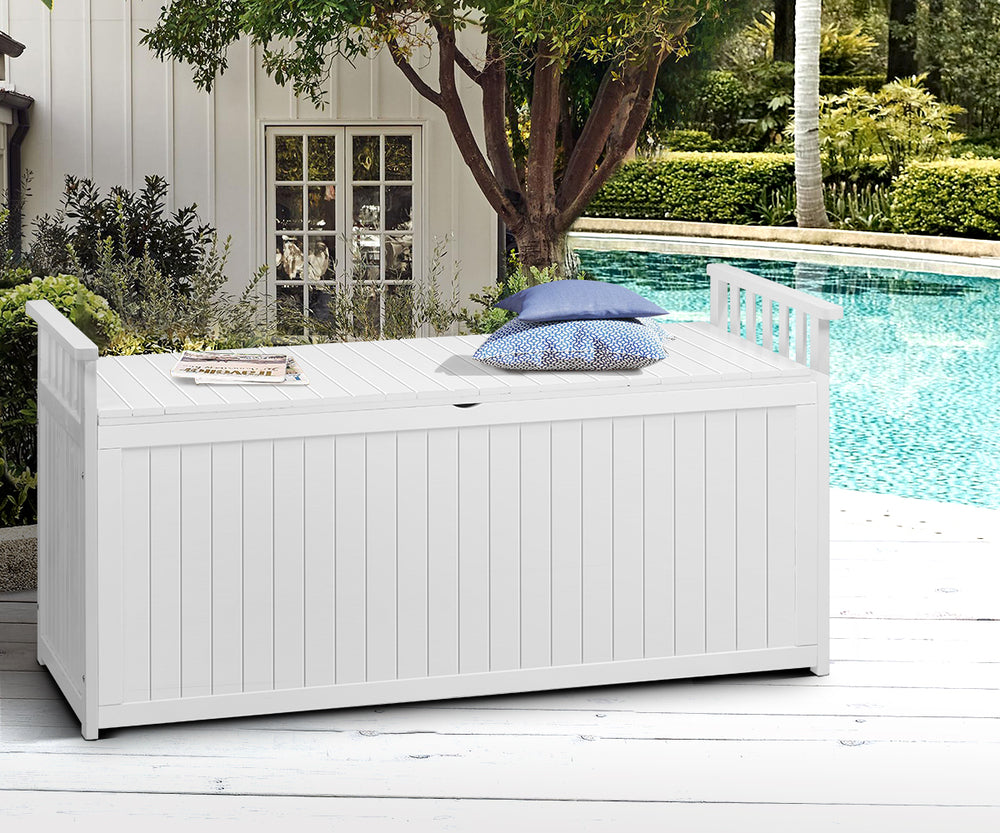 Livsip Outdoor Storage Box Garden Bench Wooden 500L White-Outdoor Storage Boxes-PEROZ Accessories