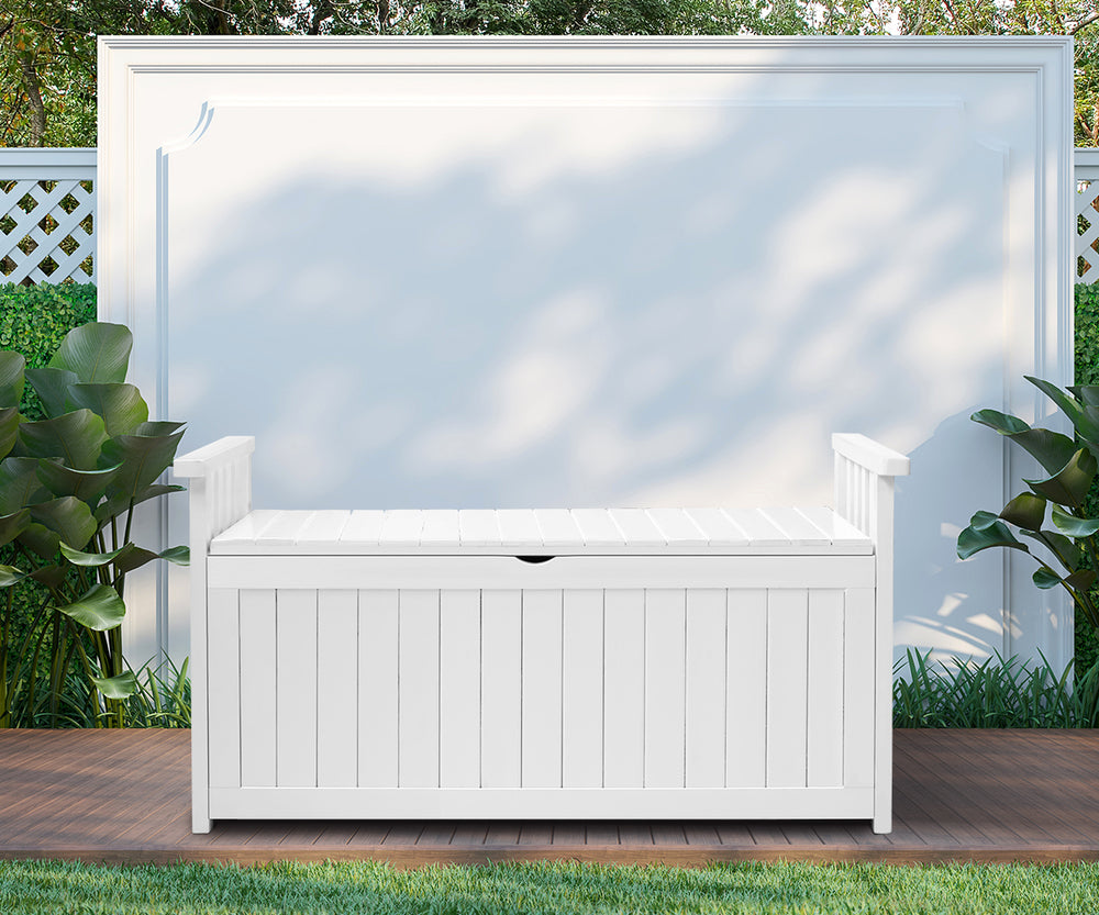 Livsip Outdoor Storage Box Wooden Garden Bench L White-Outdoor Storage Boxes-PEROZ Accessories