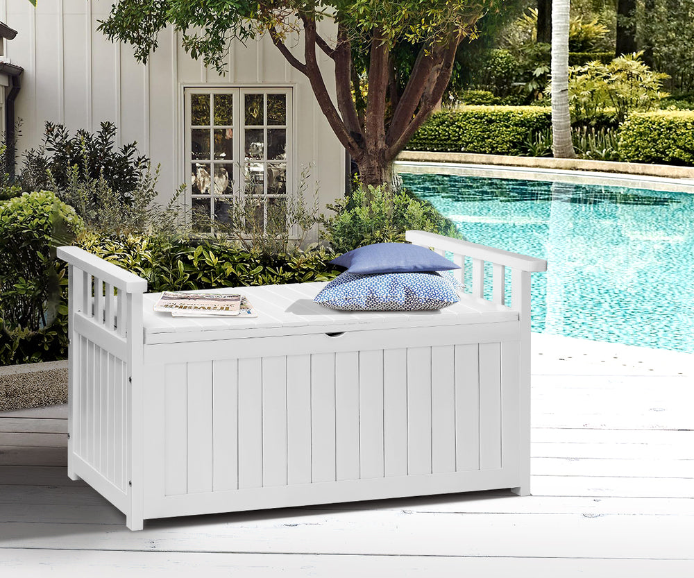 Livsip Outdoor Storage Box Wooden Garden Bench L White-Outdoor Storage Boxes-PEROZ Accessories