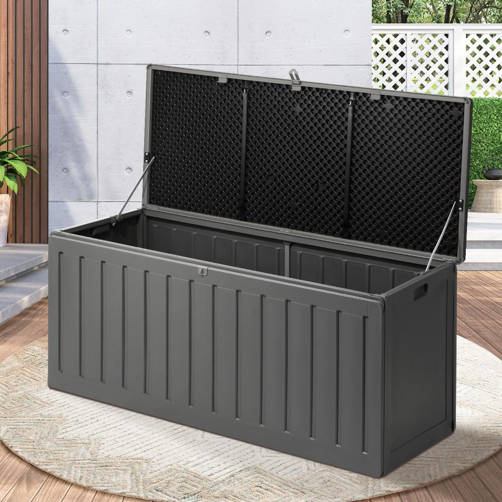 Livsip Outdoor Storage Box Bench 490L Cabinet Container Garden Deck Tool Grey-Outdoor Storage Boxes-PEROZ Accessories