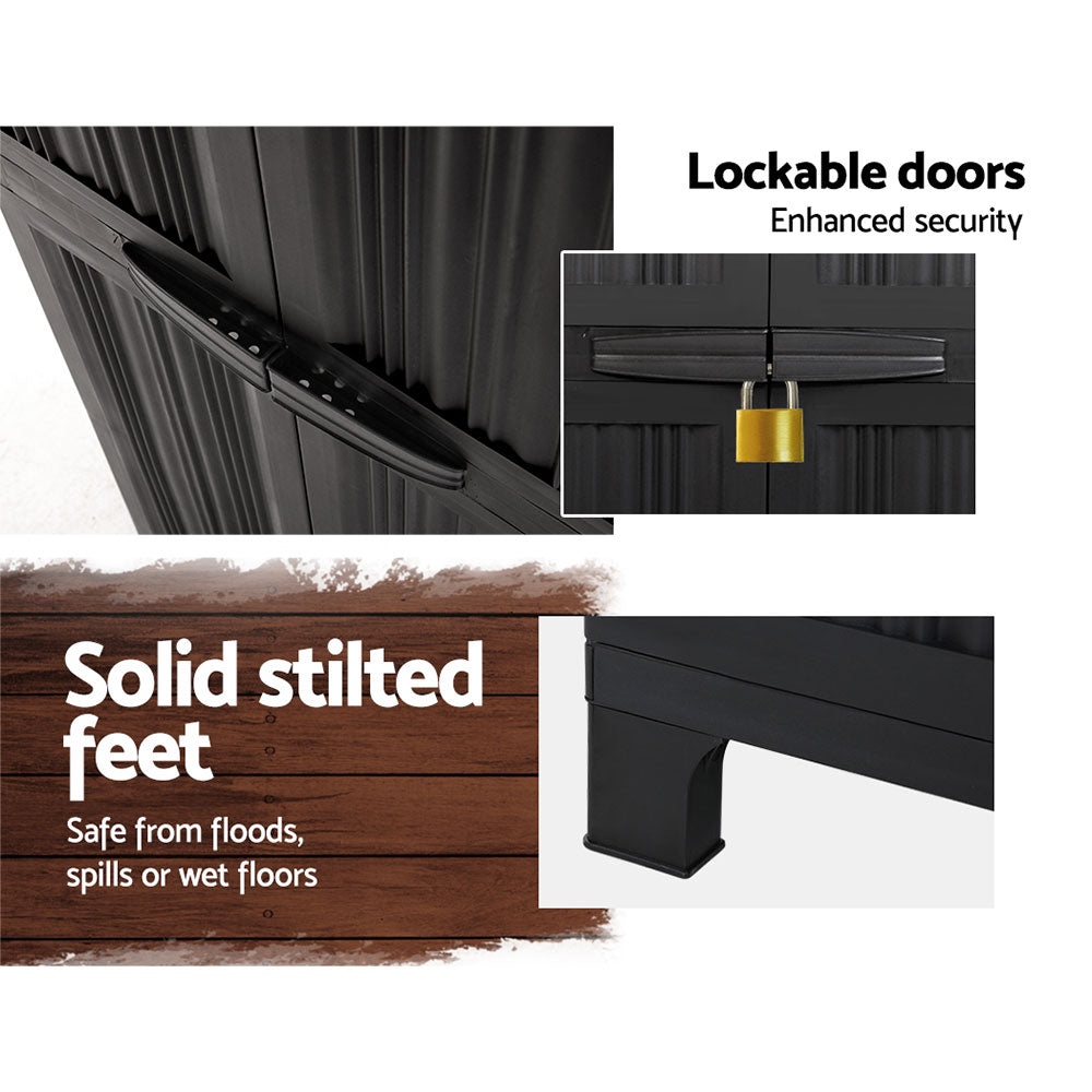 Gardeon Outdoor Storage Cabinet Box 173cm Lockable Cupboard Sheds Garage Adjustable Black-Outdoor Storage Cabinets-PEROZ Accessories