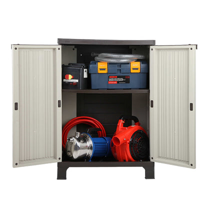 Gardeon Outdoor Storage Cabinet Box 92cm Lockable Cupboard Sheds Garage Adjustable Beige-Outdoor Storage Cabinets-PEROZ Accessories