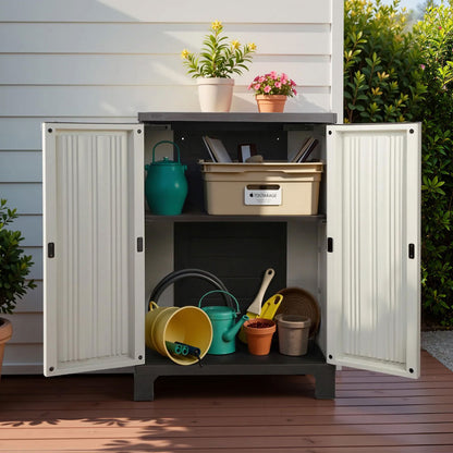 Gardeon Outdoor Storage Cabinet Box 92cm Lockable Cupboard Sheds Garage Adjustable Beige-Outdoor Storage Cabinets-PEROZ Accessories