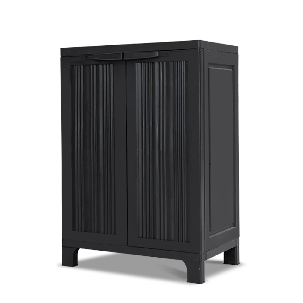 Gardeon Outdoor Storage Cabinet Box 92cm Lockable Cupboard Sheds Garage Adjustable Black-Outdoor Storage Cabinets-PEROZ Accessories