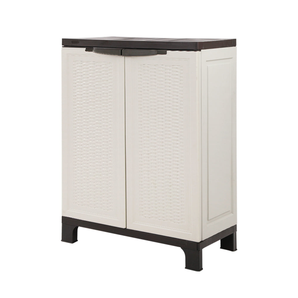 Gardeon Outdoor Storage Cabinet Box 92cm Lockable Cupboard Sheds Adjustable Rattan Beige-Outdoor Storage Cabinets-PEROZ Accessories