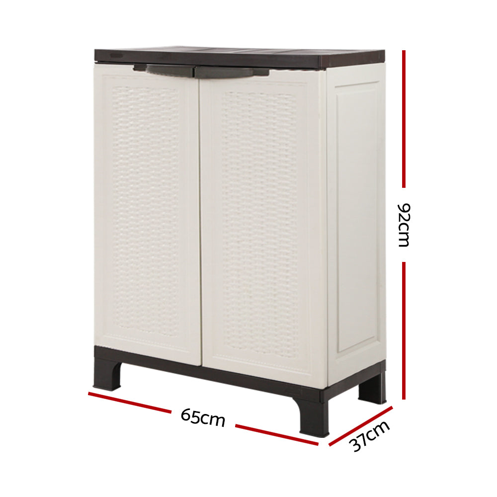 Gardeon Outdoor Storage Cabinet Box 92cm Lockable Cupboard Sheds Adjustable Rattan Beige-Outdoor Storage Cabinets-PEROZ Accessories