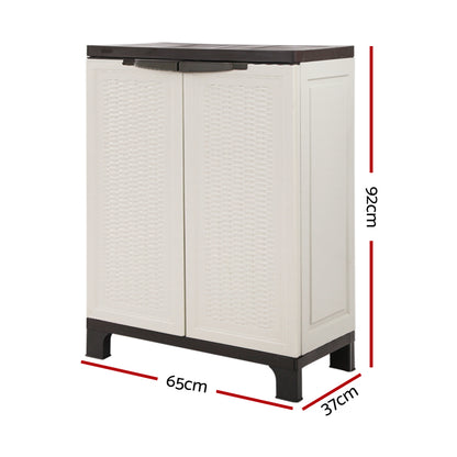 Gardeon Outdoor Storage Cabinet Box 92cm Lockable Cupboard Sheds Adjustable Rattan Beige-Outdoor Storage Cabinets-PEROZ Accessories
