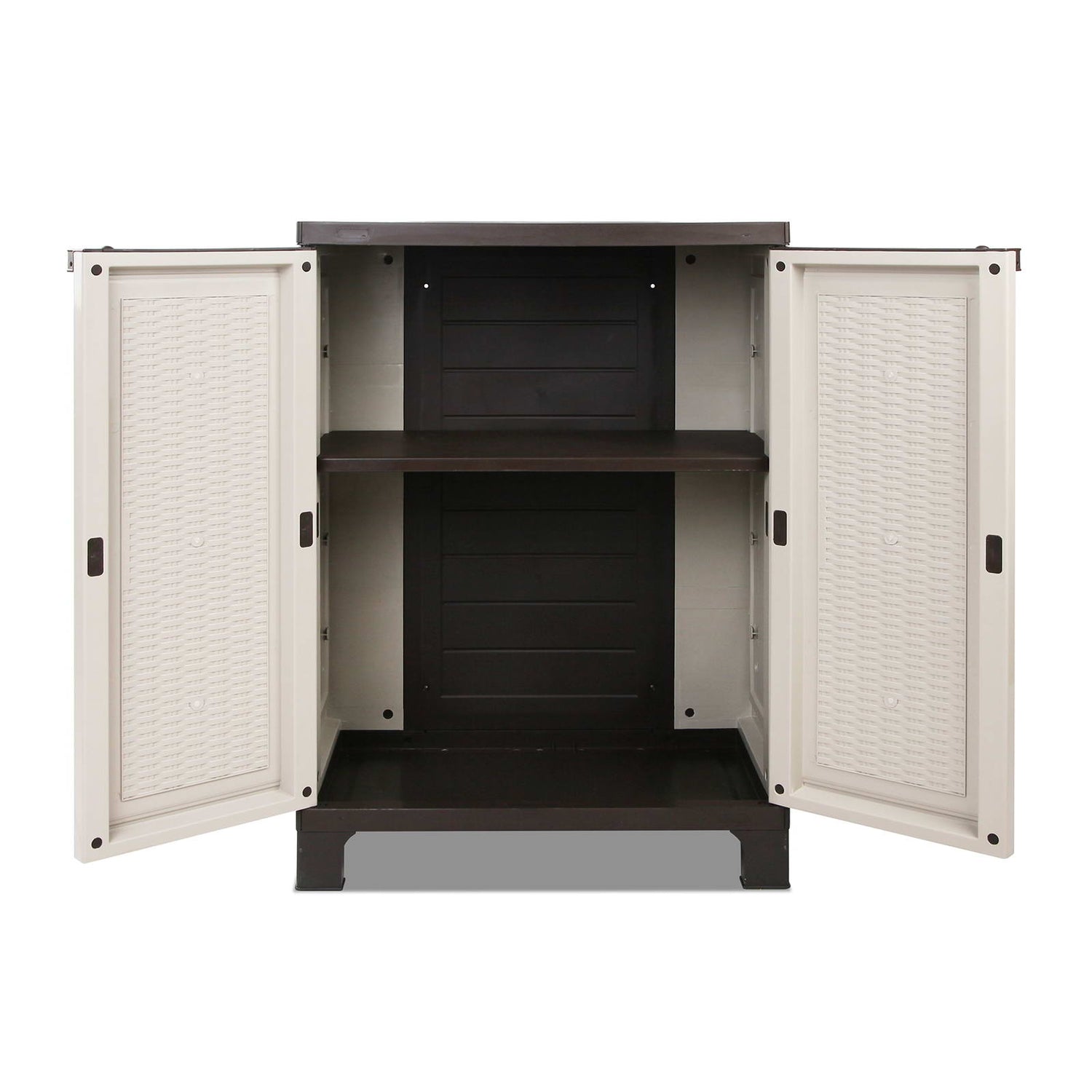 Gardeon Outdoor Storage Cabinet Box 92cm Lockable Cupboard Sheds Adjustable Rattan Beige-Outdoor Storage Cabinets-PEROZ Accessories