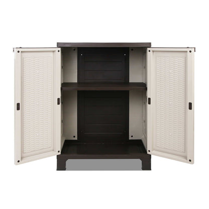 Gardeon Outdoor Storage Cabinet Box 92cm Lockable Cupboard Sheds Adjustable Rattan Beige-Outdoor Storage Cabinets-PEROZ Accessories