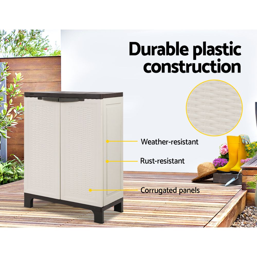 Gardeon Outdoor Storage Cabinet Box 92cm Lockable Cupboard Sheds Adjustable Rattan Beige-Outdoor Storage Cabinets-PEROZ Accessories