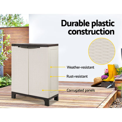 Gardeon Outdoor Storage Cabinet Box 92cm Lockable Cupboard Sheds Adjustable Rattan Beige-Outdoor Storage Cabinets-PEROZ Accessories