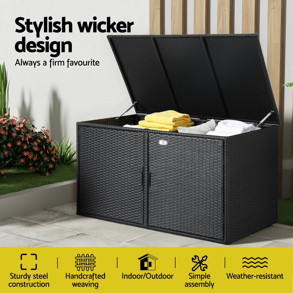 Gardeon Outdoor Storage Cabinet Box Deck Wicker Shelf Chest Garden Shed Tools Black-Furniture &gt; Outdoor &gt; Outdoor Storage Boxes-PEROZ Accessories