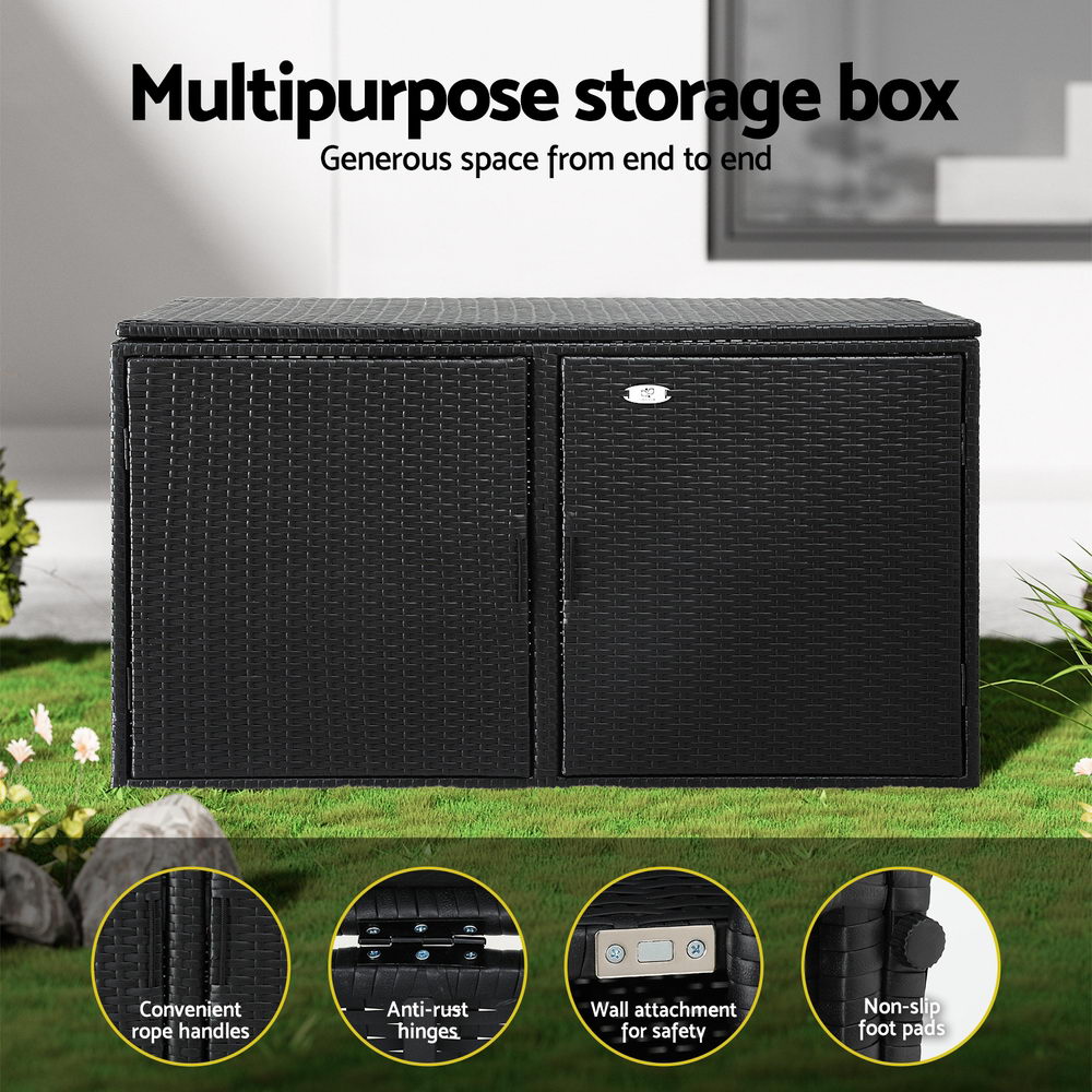Gardeon Outdoor Storage Cabinet Box Deck Wicker Shelf Chest Garden Shed Tools Black-Furniture &gt; Outdoor &gt; Outdoor Storage Boxes-PEROZ Accessories