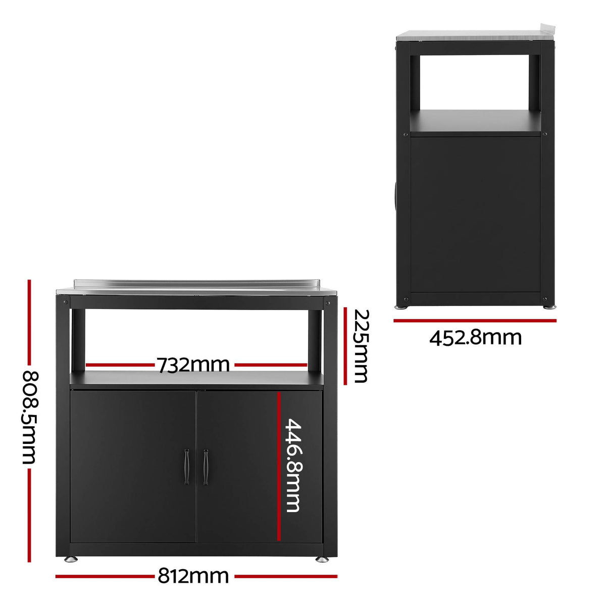 Gardeon Outdoor Storage Cabinet Garden Potting Bench Stainless Steel Table Top Black-Home &amp; Garden > Storage > Storage Cabinets &amp; Lockers-PEROZ Accessories