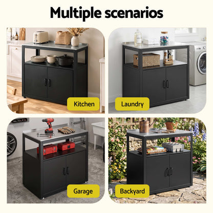 Gardeon Outdoor Storage Cabinet Garden Potting Bench Stainless Steel Table Top Black-Home &amp; Garden > Storage > Storage Cabinets &amp; Lockers-PEROZ Accessories