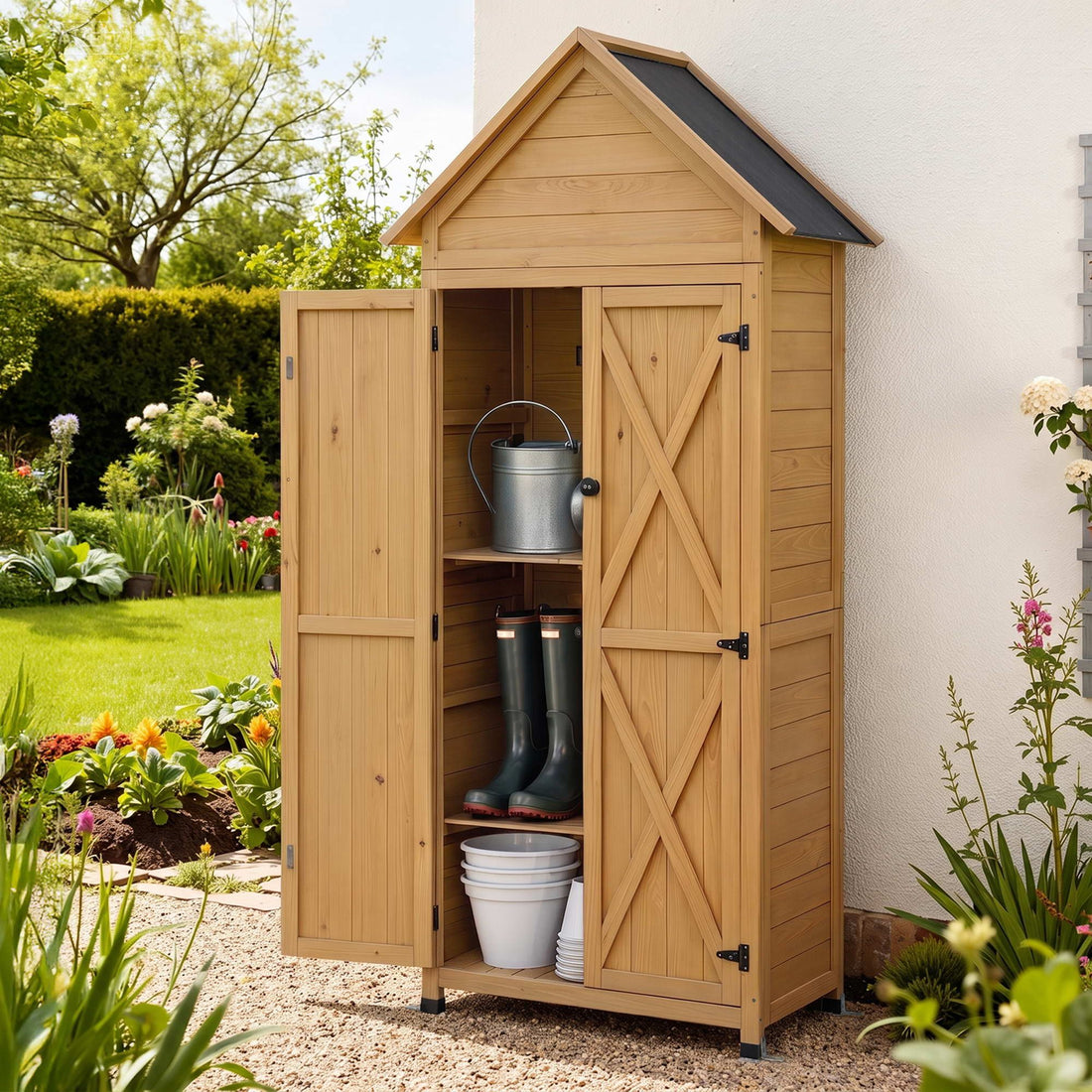 Gardeon Outdoor Storage Cabinet Cupboard Tool Organizer Shed Adjustable Natural-Furniture > Outdoor > Outdoor Storage Boxes-PEROZ Accessories