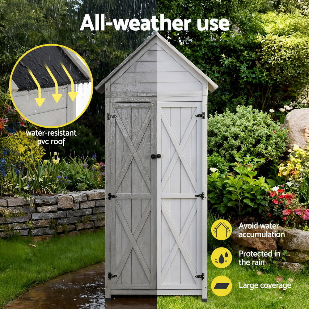 Gardeon Outdoor Storage Cabinet Cupboard Lockable Tool Organizer Shed Adjustable Grey-Furniture &gt; Office &gt; Storage Cabinets-PEROZ Accessories