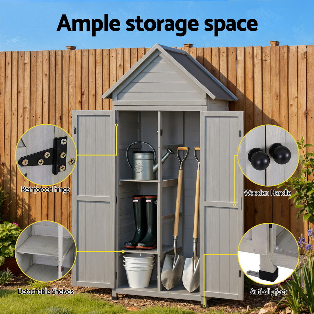 Gardeon Outdoor Storage Cabinet Cupboard Lockable Tool Organizer Shed Adjustable Grey-Furniture &gt; Office &gt; Storage Cabinets-PEROZ Accessories