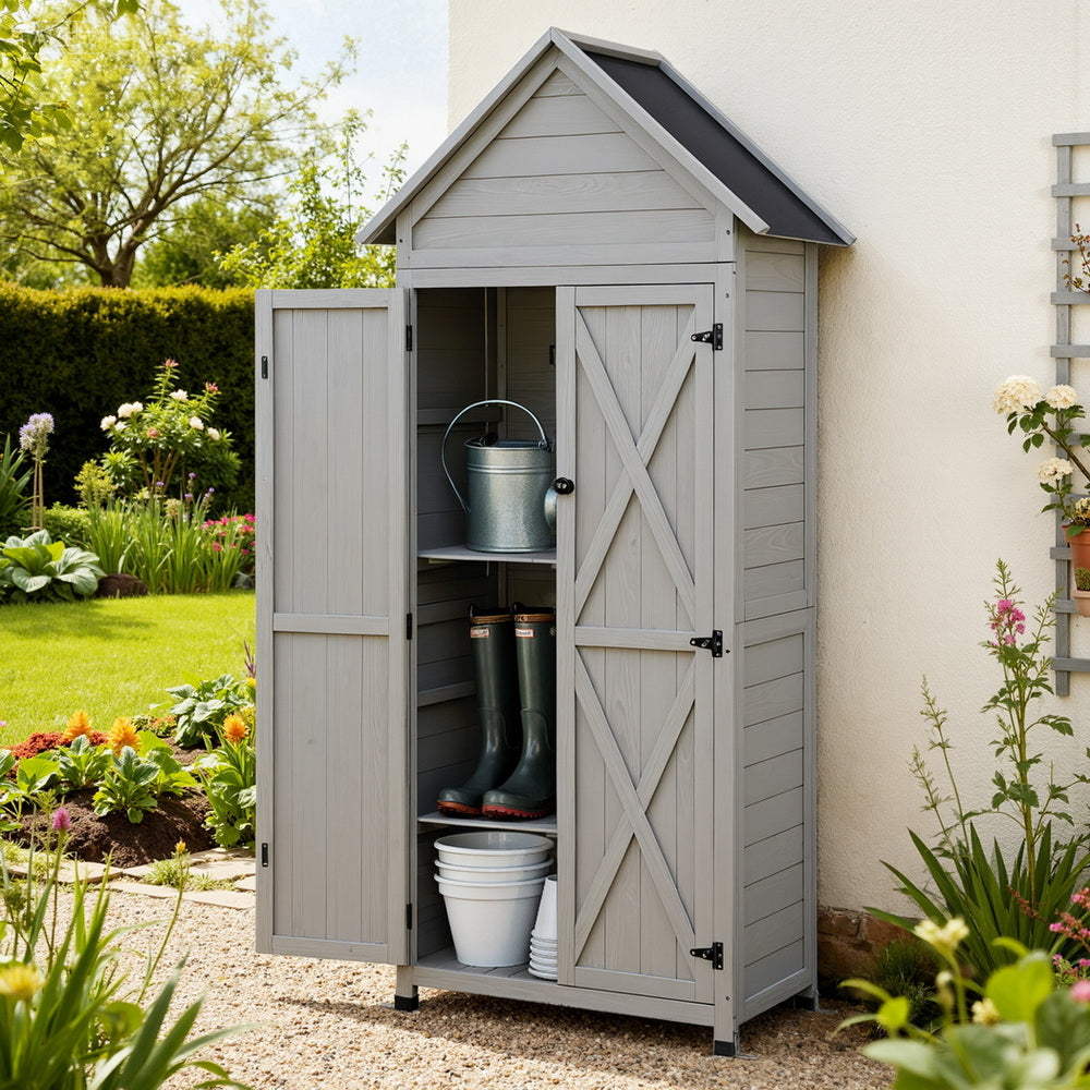 Gardeon Outdoor Storage Cabinet Cupboard Lockable Tool Organizer Shed Adjustable Grey-Furniture &gt; Office &gt; Storage Cabinets-PEROZ Accessories
