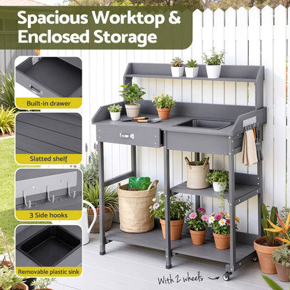 Gardeon Outdoor Potting Bench Table Storage Cabinet Potters Garden Workstation Grey-Home &amp; Garden > Storage > Storage Cabinets &amp; Lockers-PEROZ Accessories