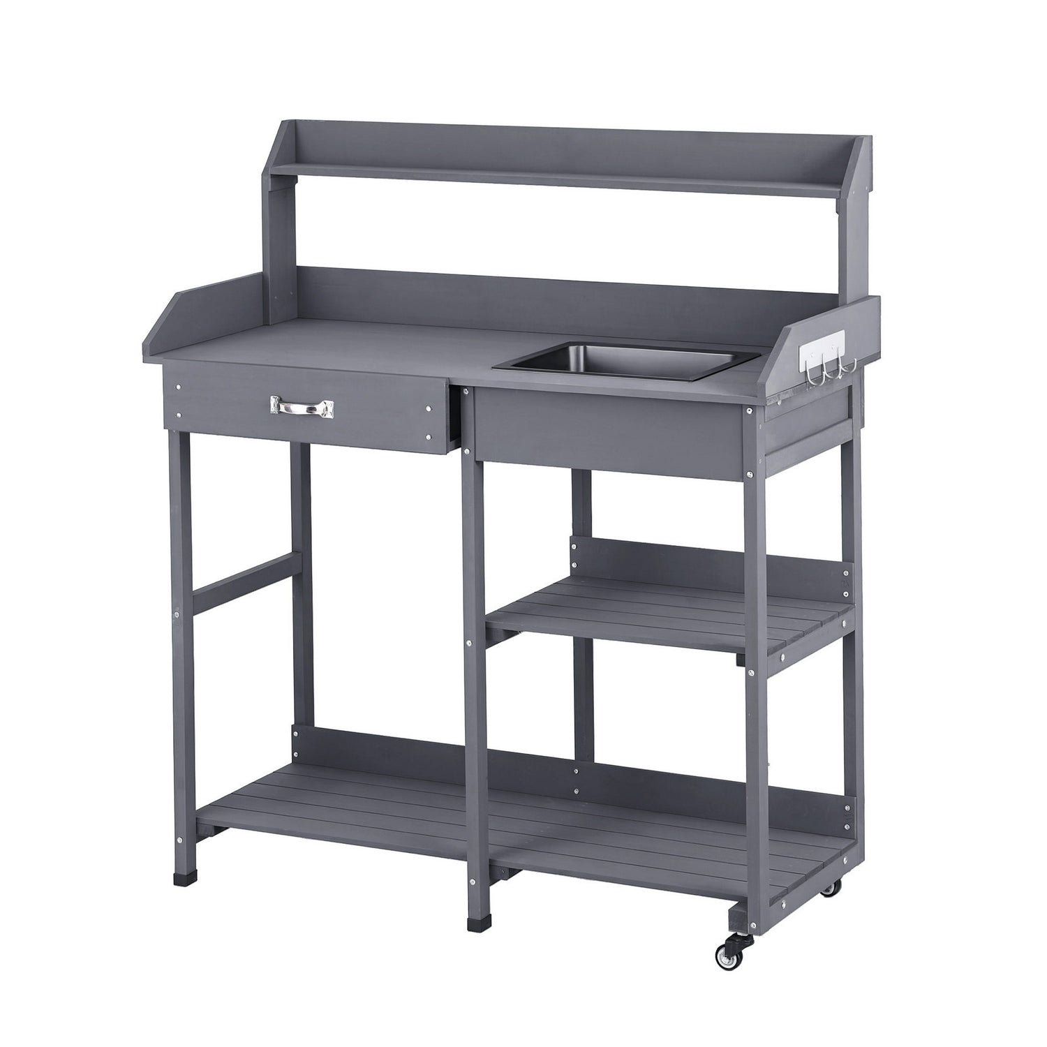 Gardeon Outdoor Potting Bench Table Storage Cabinet Potters Garden Workstation Grey-Home &amp; Garden > Storage > Storage Cabinets &amp; Lockers-PEROZ Accessories