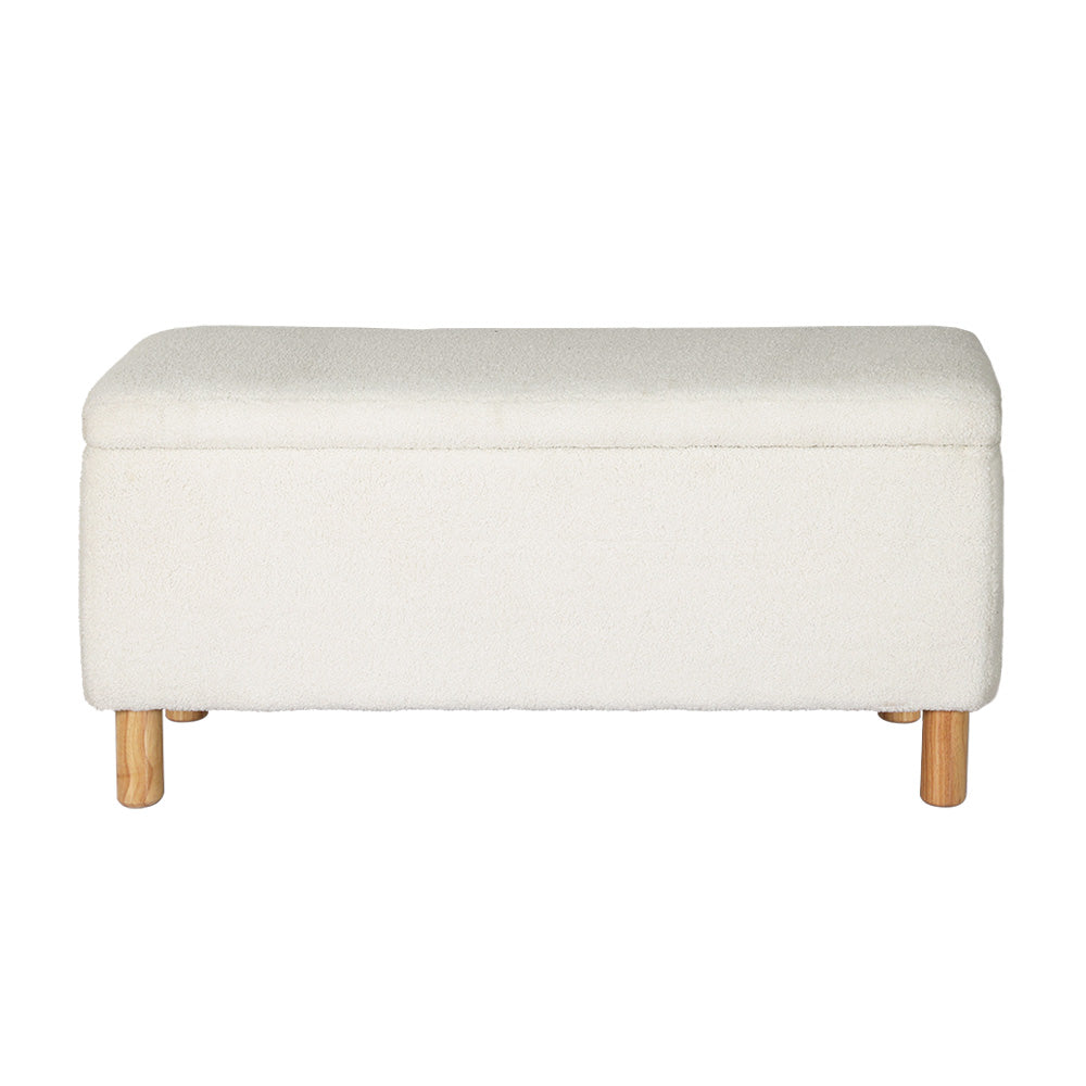 Artiss Storage Ottoman Blanket Box 99cm Teddy Fabric White-Home &amp; Garden &gt; Storage-PEROZ Accessories