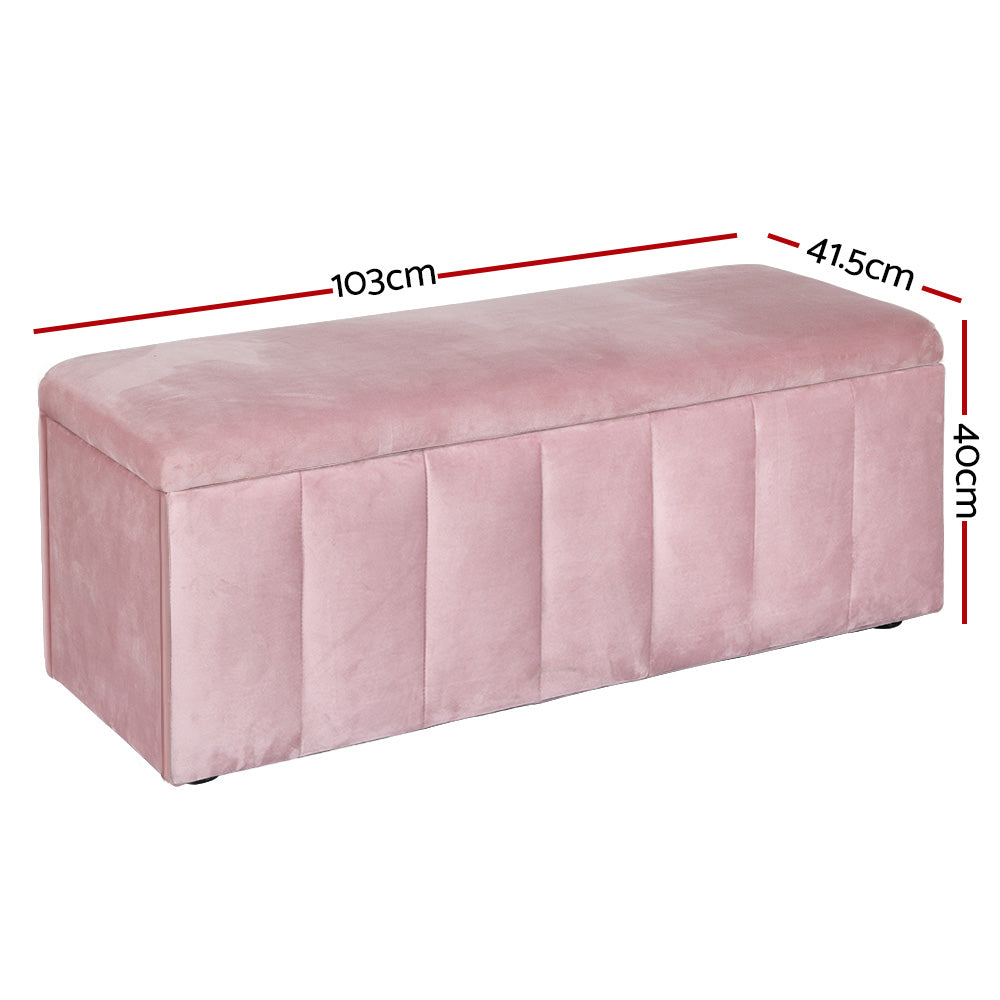 Artiss Storage Ottoman Blanket Box 103cm Velvet Pink-Home &amp; Garden &gt; Storage-PEROZ Accessories