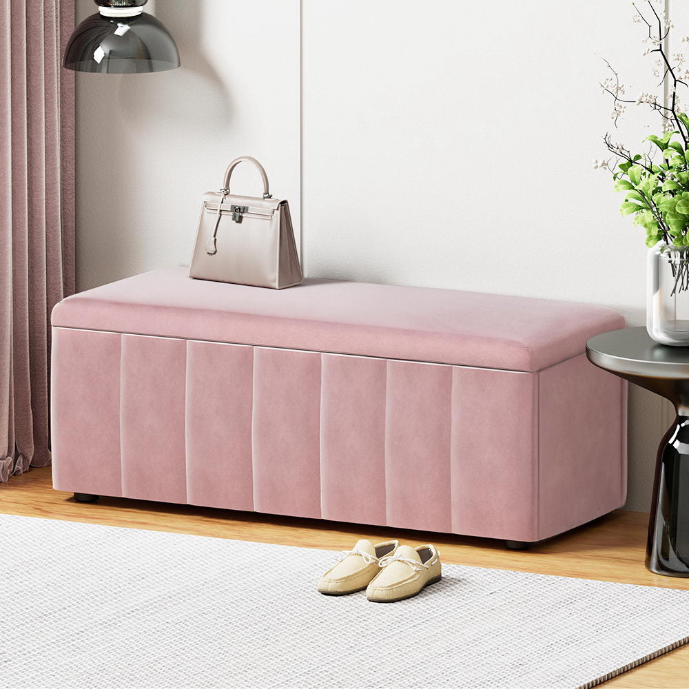 Artiss Storage Ottoman Blanket Box 103cm Velvet Pink-Home &amp; Garden &gt; Storage-PEROZ Accessories