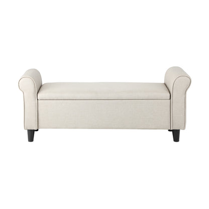 Oikiture Storage Ottoman Blanket Box Linen Fabric Arm Foot Stool Couch Large Beige-Ottomans-PEROZ Accessories