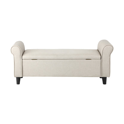 Oikiture Storage Ottoman Blanket Box Linen Fabric Arm Foot Stool Couch Large Beige-Ottomans-PEROZ Accessories