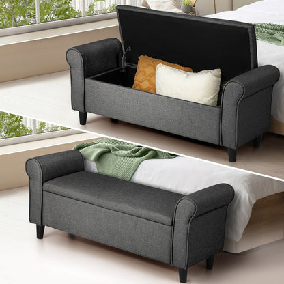 Oikiture Storage Ottoman Blanket Box Linen Fabric Arm Foot Stool Couch Large Grey-Ottomans-PEROZ Accessories