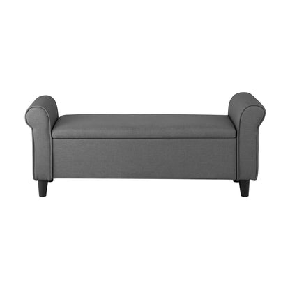 Oikiture Storage Ottoman Blanket Box Linen Fabric Arm Foot Stool Couch Large Grey-Ottomans-PEROZ Accessories