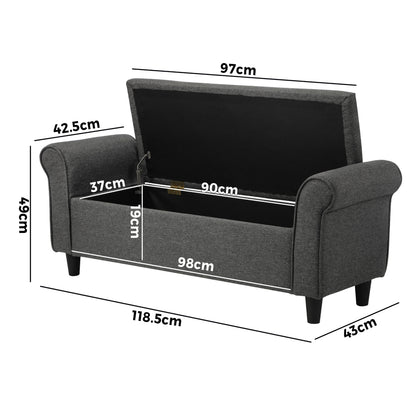 Oikiture Storage Ottoman Blanket Box Linen Fabric Arm Foot Stool Couch Large Grey-Ottomans-PEROZ Accessories