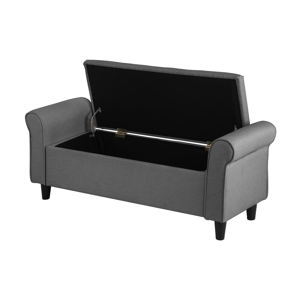 Oikiture Storage Ottoman Blanket Box Linen Fabric Arm Foot Stool Couch Large Grey-Ottomans-PEROZ Accessories