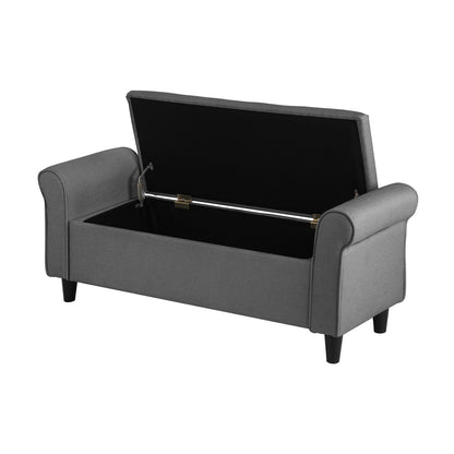 Oikiture Storage Ottoman Blanket Box Linen Fabric Arm Foot Stool Couch Large Grey-Ottomans-PEROZ Accessories