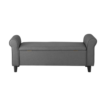 Oikiture Storage Ottoman Blanket Box Linen Fabric Arm Foot Stool Couch Large Grey-Ottomans-PEROZ Accessories