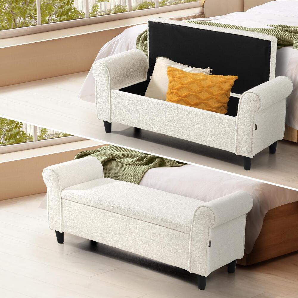 Oikiture Storage Ottoman Blanket Box Sherpa Fabric Arm Foot Stool Couch Large-Ottoman-PEROZ Accessories
