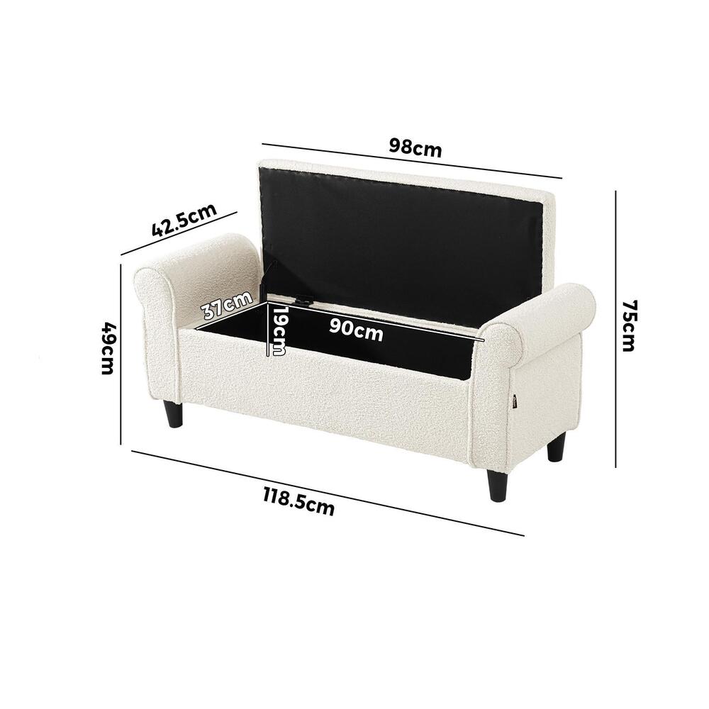 Oikiture Storage Ottoman Blanket Box Sherpa Fabric Arm Foot Stool Couch Large-Ottoman-PEROZ Accessories