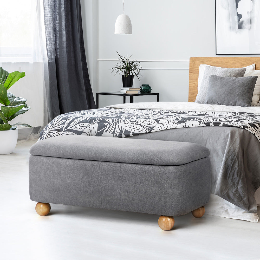 Oikiture Storage Ottoman Foot Stool Linen Couch Bench Blanket Box-Ottoman-PEROZ Accessories