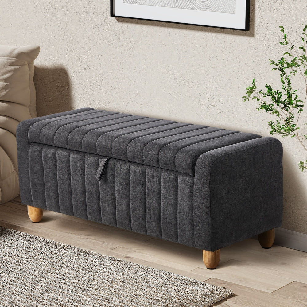 Oikiture Storage Ottoman Couch Footstool Linen Toy Chest Bench Grey-Ottoman-PEROZ Accessories