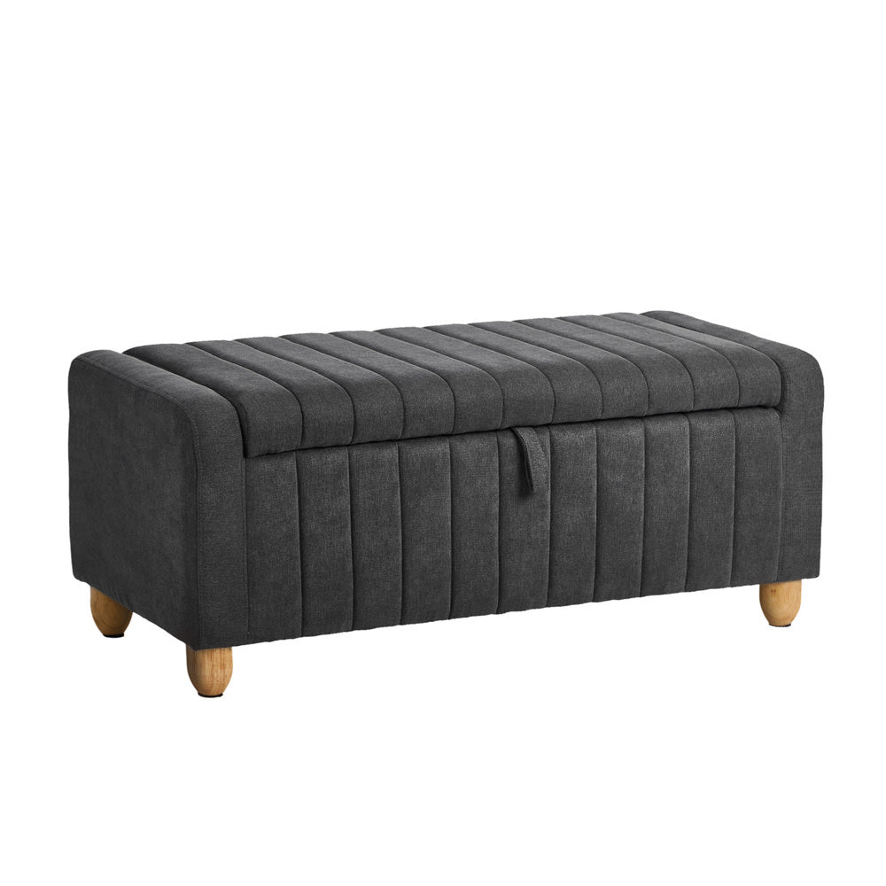 Oikiture Storage Ottoman Couch Footstool Linen Toy Chest Bench Grey-Ottoman-PEROZ Accessories