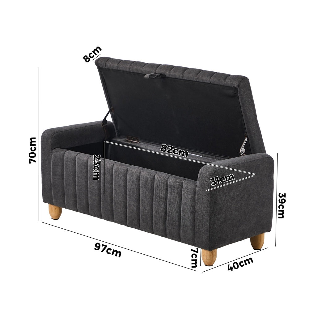 Oikiture Storage Ottoman Couch Footstool Linen Toy Chest Bench Grey-Ottoman-PEROZ Accessories