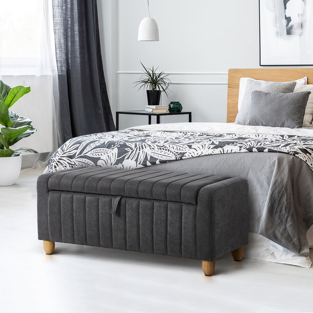 Oikiture Storage Ottoman Couch Footstool Linen Toy Chest Bench Grey-Ottoman-PEROZ Accessories