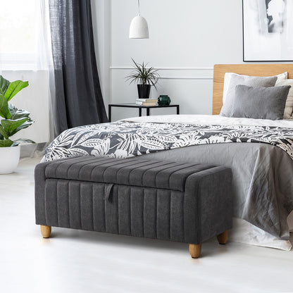 Oikiture Storage Ottoman Couch Footstool Linen Toy Chest Bench Grey-Ottoman-PEROZ Accessories