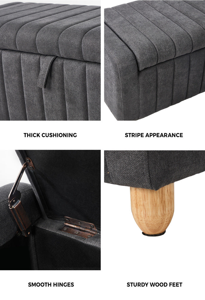Oikiture Storage Ottoman Couch Footstool Linen Toy Chest Bench Grey-Ottoman-PEROZ Accessories
