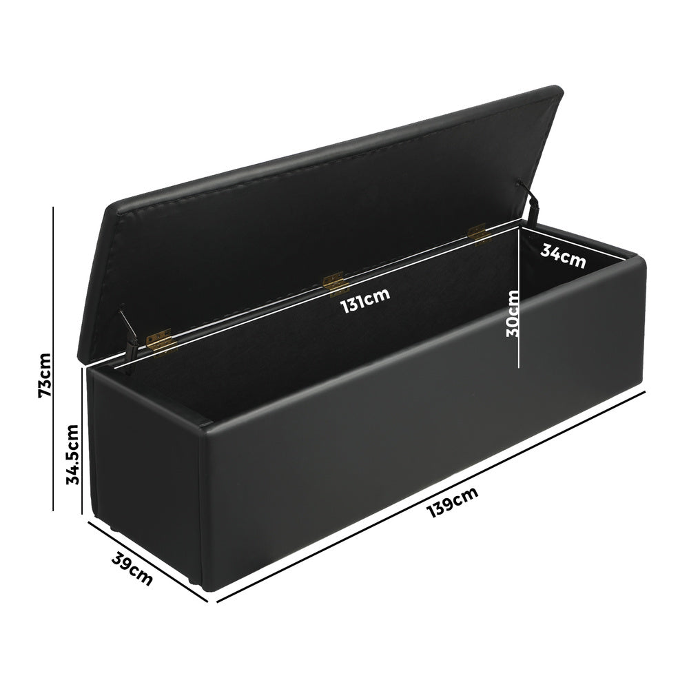Oikiture Storage Ottoman Blanket Box Foot Stool XL Chest Toy PU Leather Black-Ottomans-PEROZ Accessories