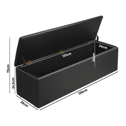 Oikiture Storage Ottoman Blanket Box Foot Stool XL Chest Toy PU Leather Black-Ottomans-PEROZ Accessories
